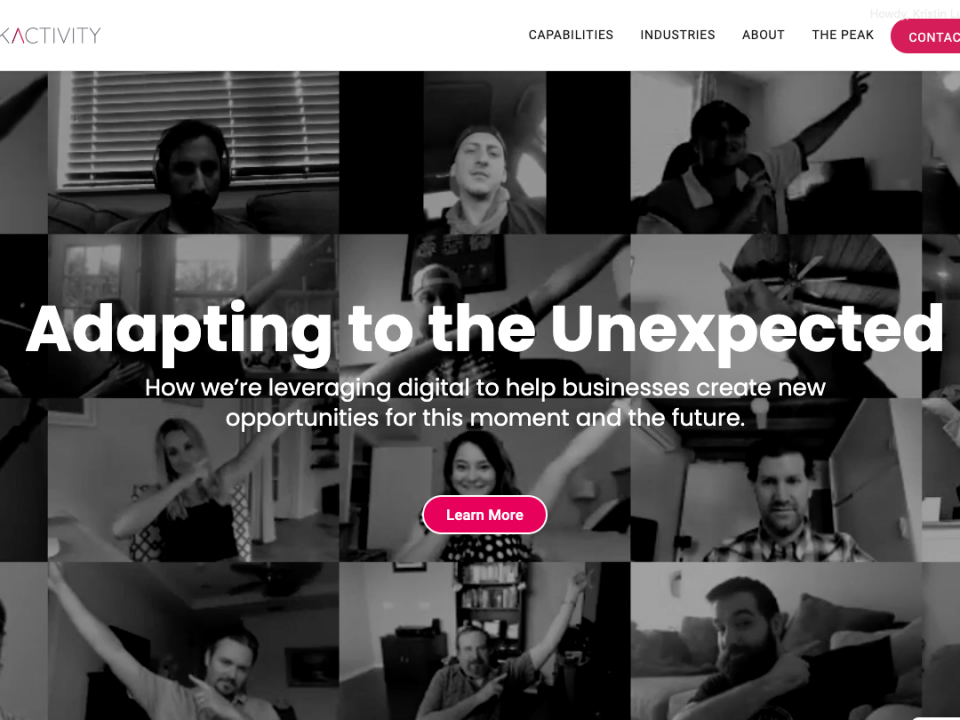 A tiled image showing the Peak Activity team on their homepage
